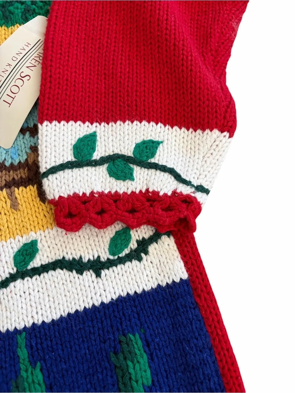 Vtg Karen Scott Hand Knit Sweater Spring Cardinal Bird Flowers Birdhouse Sz L - Picture 2 of 12